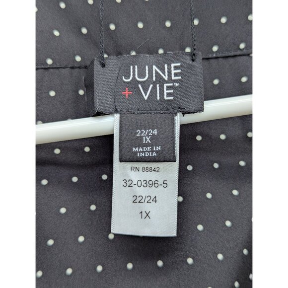 June + Vie Floral Reversible Kimono Duster Size 1X 22/24 Polka Dot Satin Black - Picture 11 of 12
